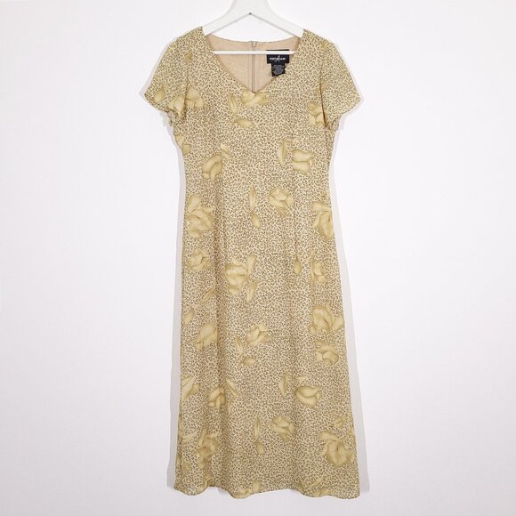 Vintage Tan Patterned Midi Dress - Picture 1 of 6